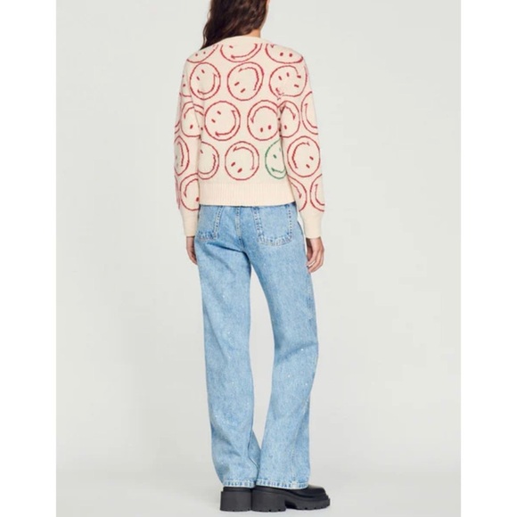 SANDRO X Smiley wool and cashmere blend Crewneck sweater NEW - Picture 6 of 10